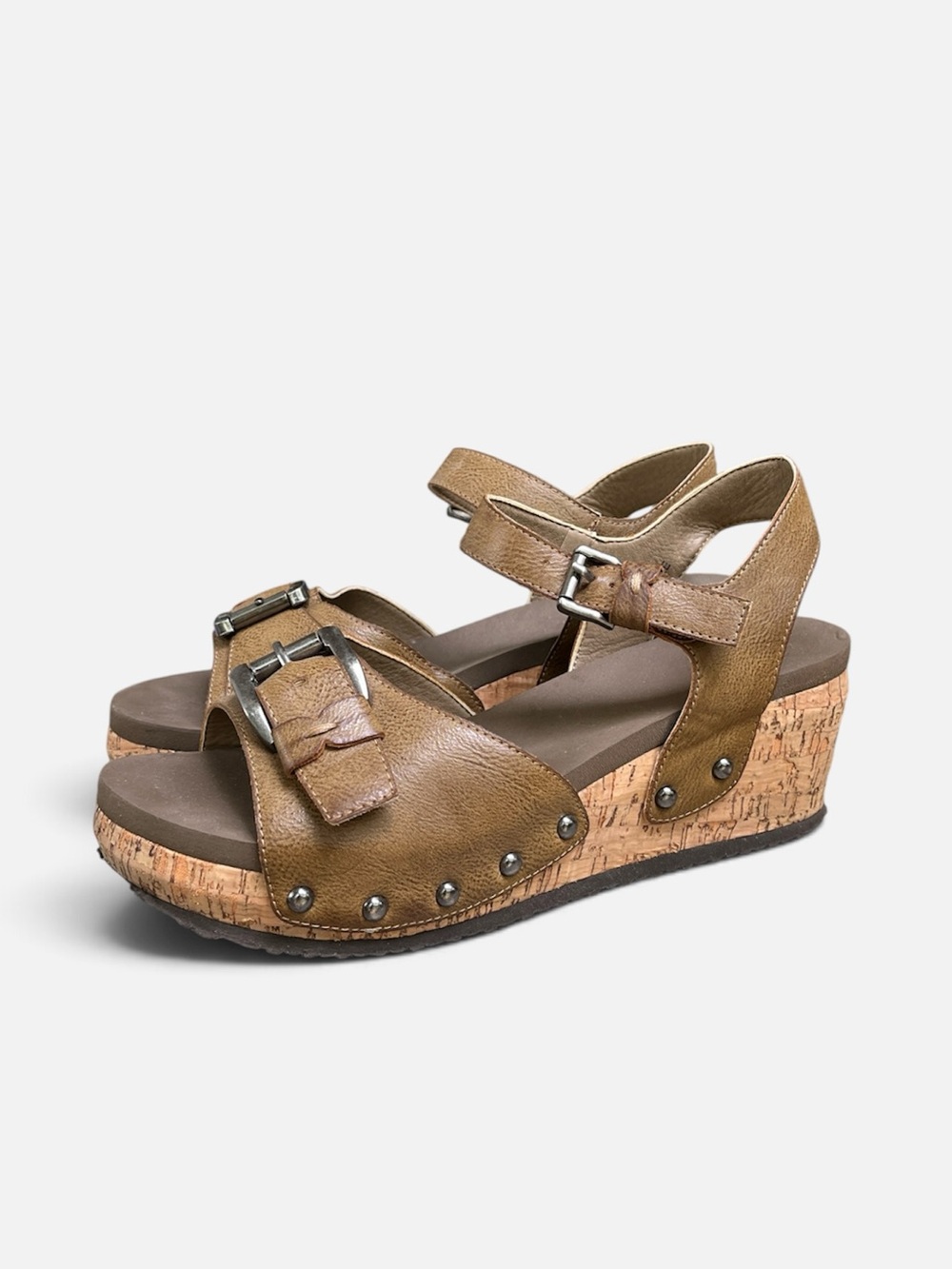 Corky’s “Buckle” Cork Wedge Slingback Sandal in Bronze Sz 10